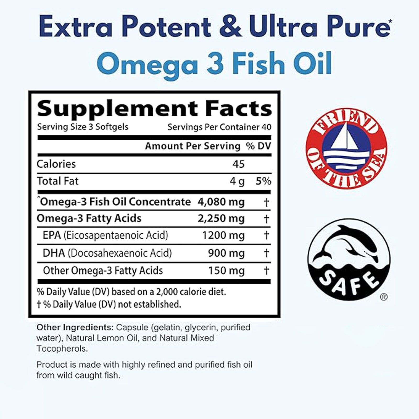 Tarmya Triple Strength Omega-3 Fish Oil – 4080mg Total with 1200mg EPA & 900mg DHA per Serving | High-Purity, Burpless Softgels for Heart, Brain & Joint Support | Wild-Caught, Non-GMO | 120 Softgels (40-Day Supply)