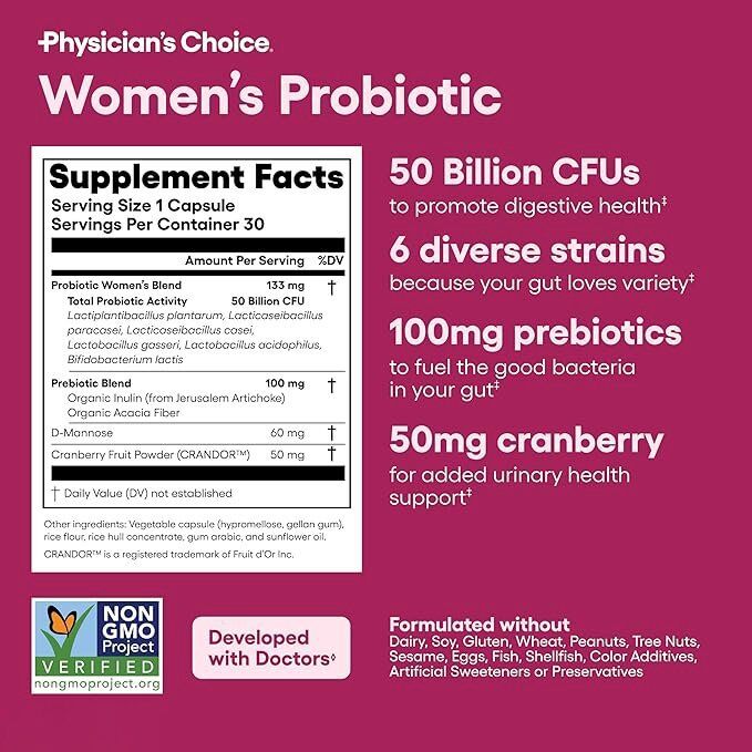 Tarmya Women’s Probiotics – 60 Billion CFUs, 60 Capsules – 6 Strains, Prebiotics, Non-GMO, Doctor-Approved