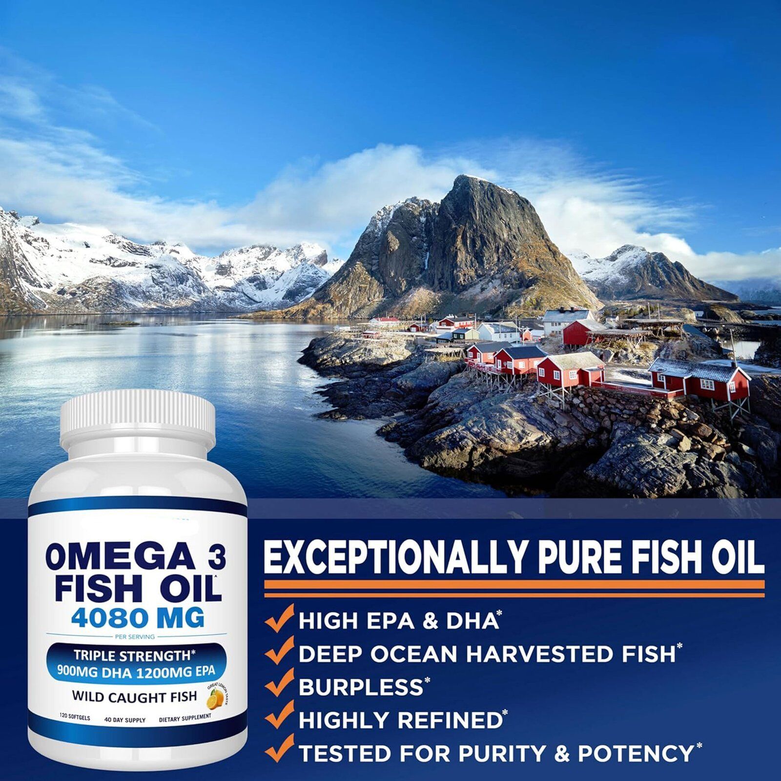 Tarmya Triple Strength Omega-3 Fish Oil – 4080mg Total with 1200mg EPA & 900mg DHA per Serving | High-Purity, Burpless Softgels for Heart, Brain & Joint Support | Wild-Caught, Non-GMO | 120 Softgels (40-Day Supply)